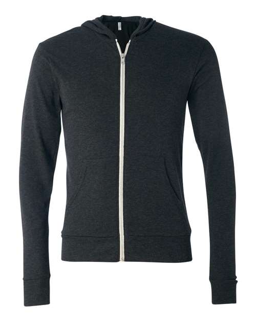 BELLA + CANVAS - Triblend Lightweight Full-Zip Hooded Long Sleeve Tee - 3939 Charcoal Black