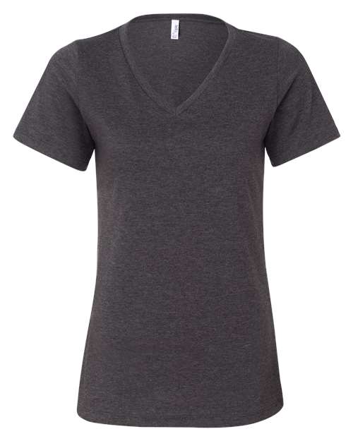 BELLA + CANVAS - Women's Relaxed Heather CVC V-Neck Tee - 6405CVC Dark Gray Heather