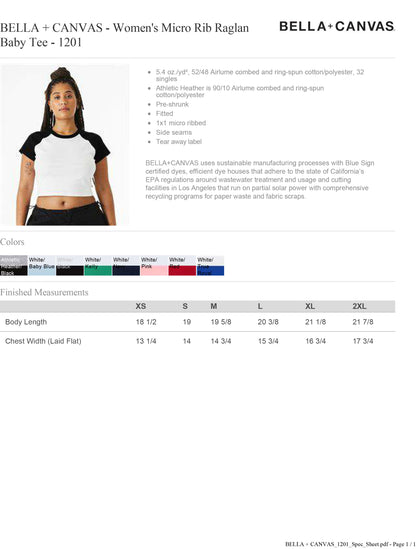 BELLA + CANVAS  Women's Micro Rib Raglan Baby Tee 1201 Customized