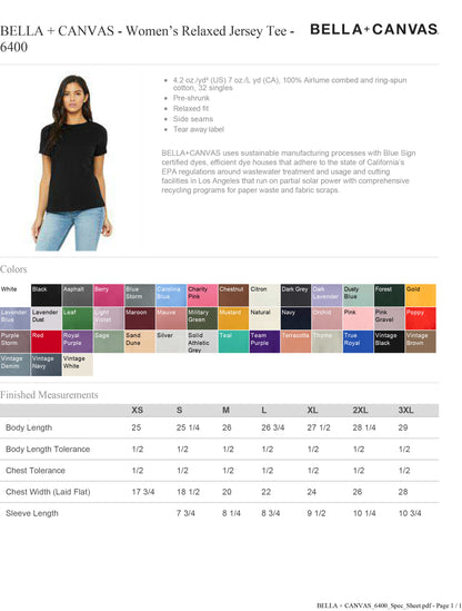 Customized BELLA + CANVAS  Women’s Relaxed Jersey Tee 6400