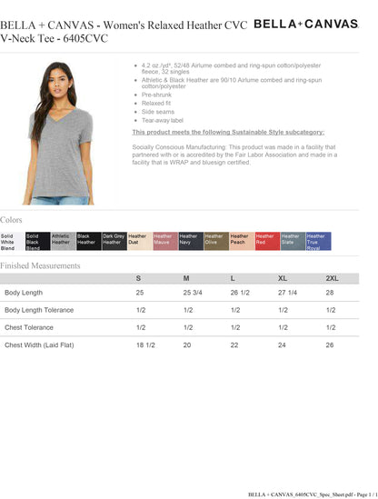 Customized BELLA + CANVAS - Women's Relaxed Heather CVC V-Neck Tee - 6405CVC