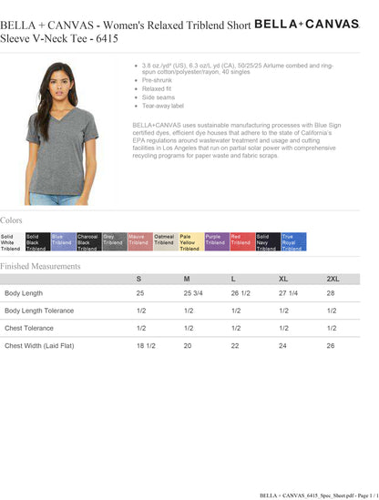 Customized BELLA + CANVAS Women's Relaxed Triblend Short Sleeve V-Neck Tee 6415