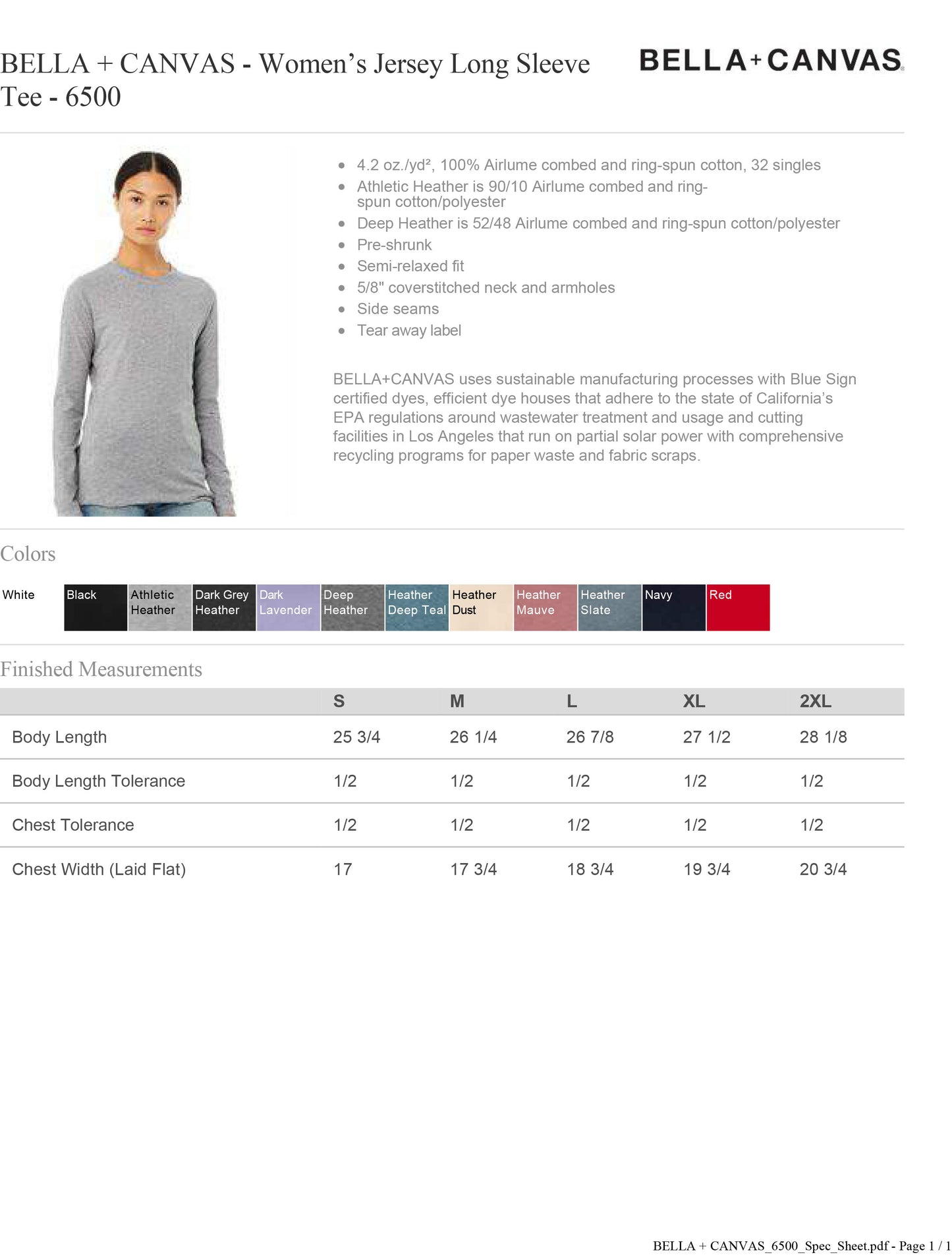 Customized BELLA + CANVAS Women’s Jersey Long Sleeve Tee 6500