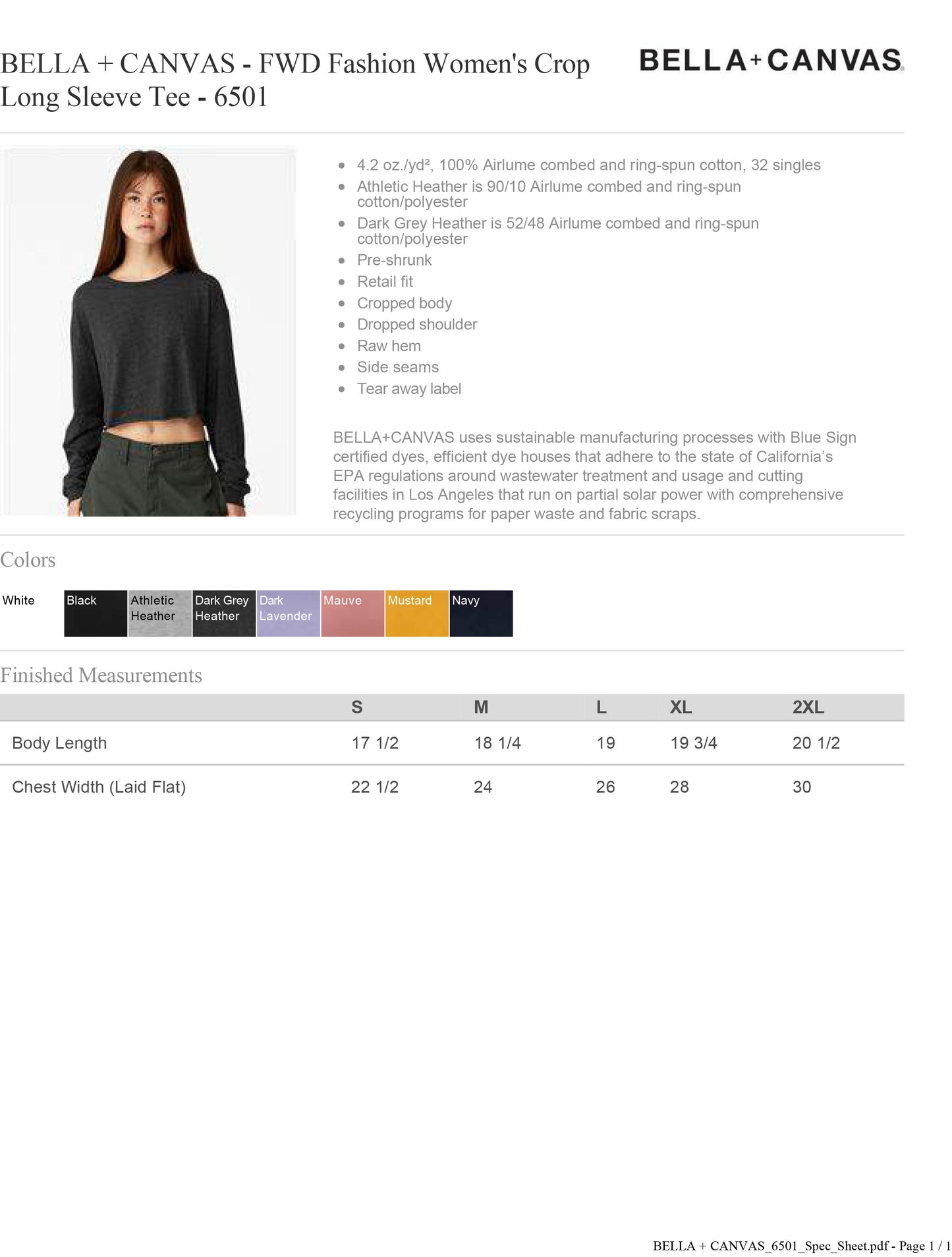 Customized BELLA + CANVAS - FWD Fashion Women's Crop Long Sleeve Tee - 6501