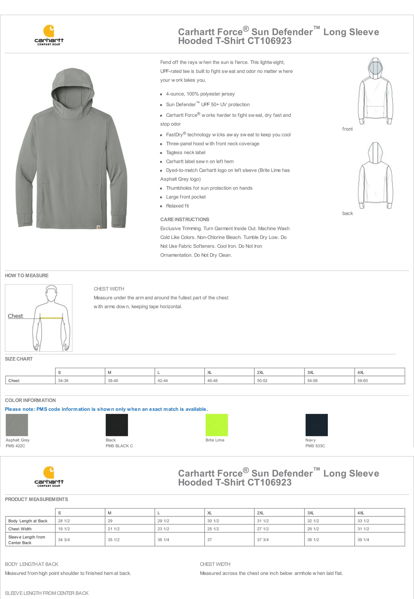 Carhartt Force® Sun Defender™ Long Sleeve Hooded T-Shirt CT106923