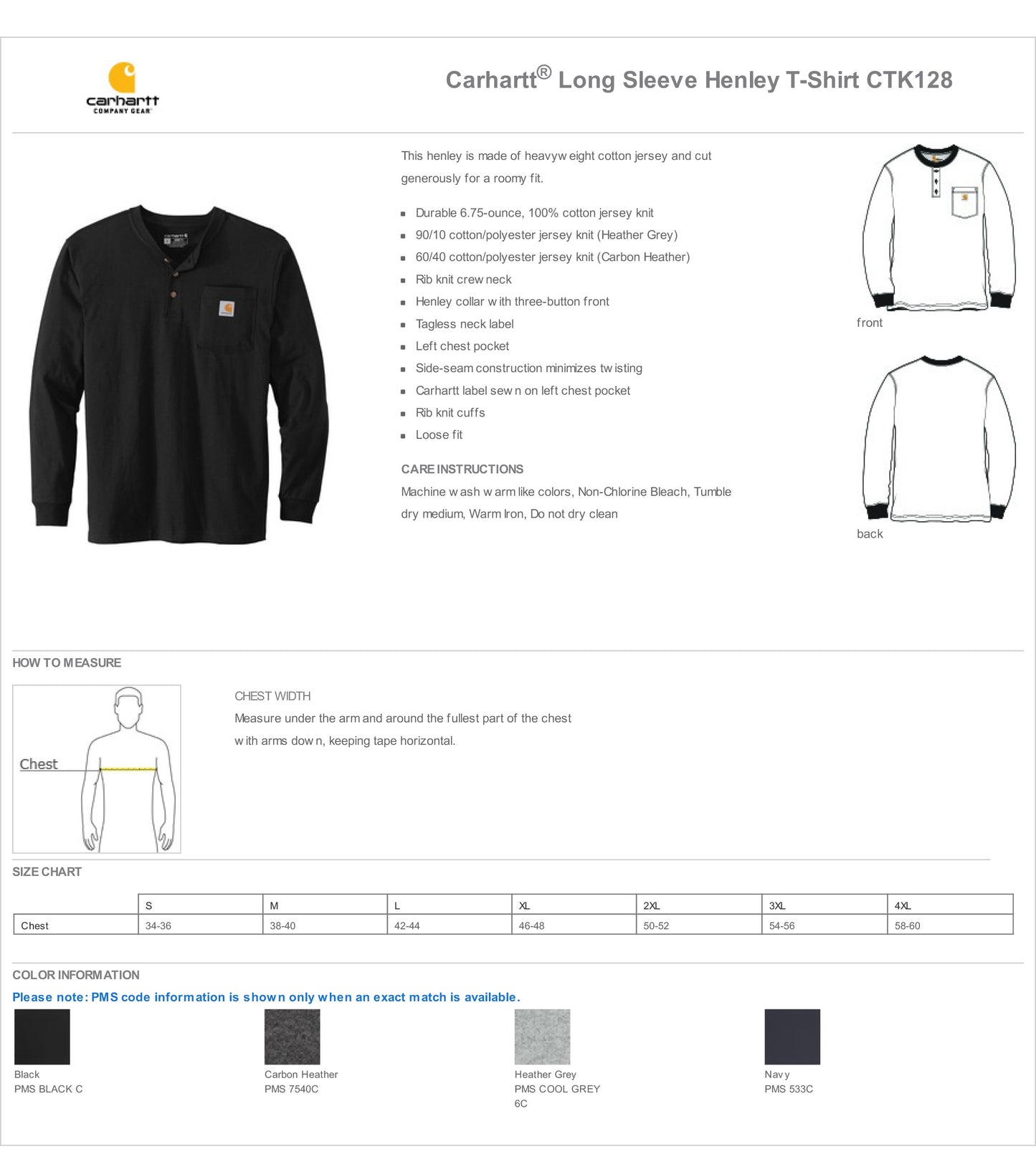 Carhartt® Long Sleeve Henley T-Shirt CTK128