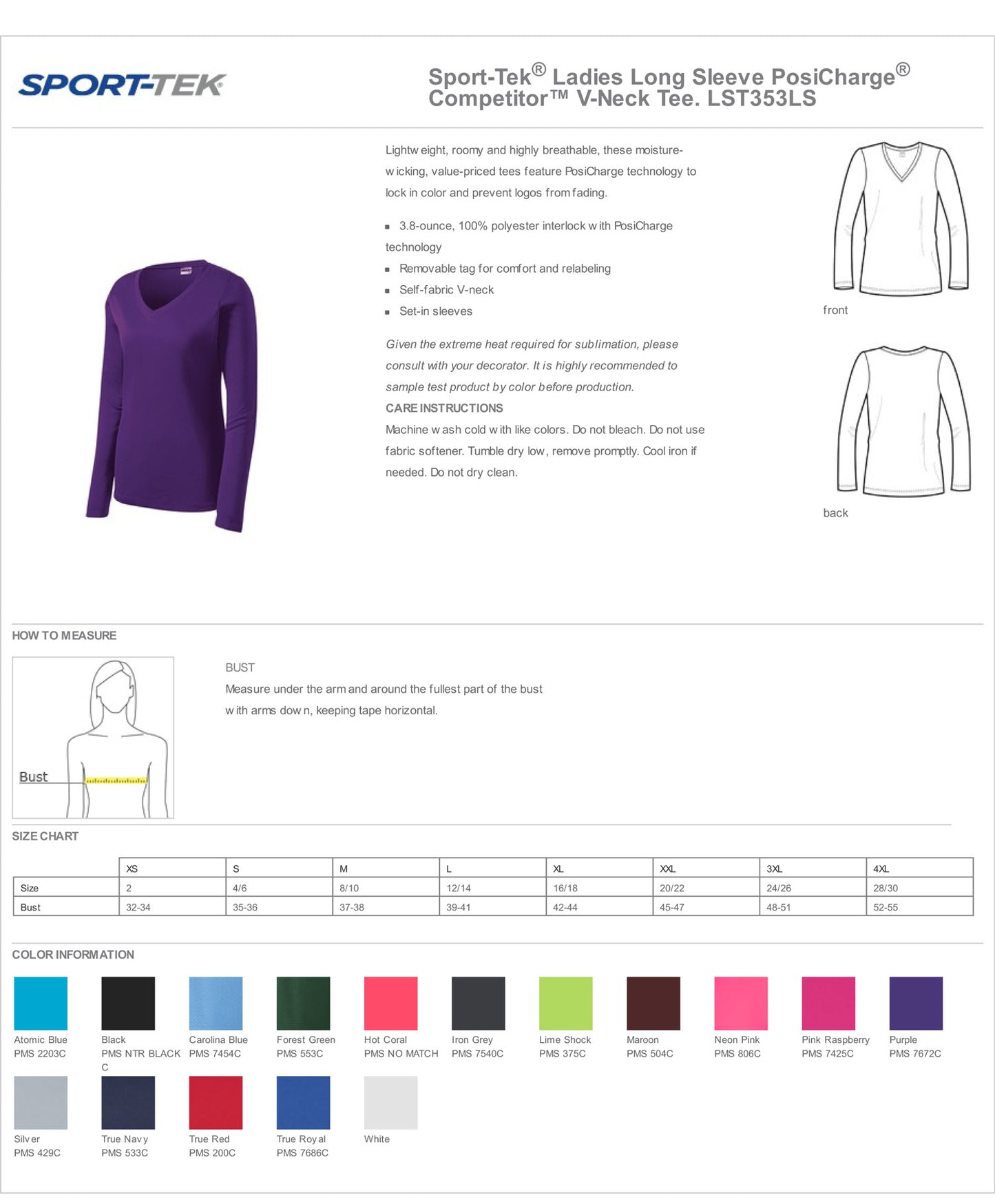 Customized Sport-Tek® Posi Sport-Tek® Ladies Long Sleeve PosiCharge® Competitor™ V-Neck Tee