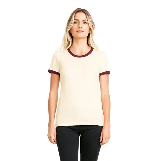 Next Level - Women's Ringer Tee - 3904 Natural / Maroon