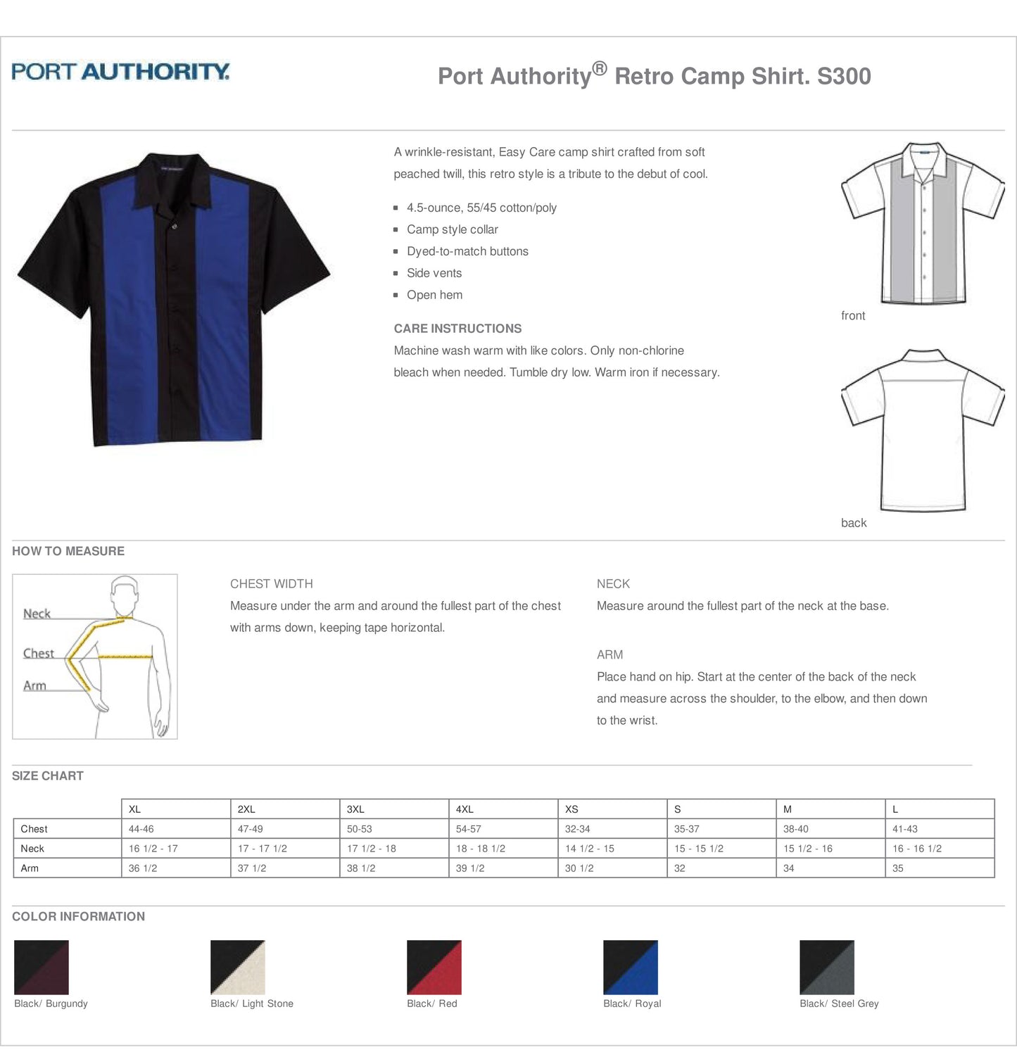 Port Authority S300 Retro Bowling Shirt Black and Royal Custom Text or Design