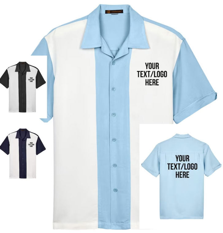 Harriton M575 Bowling Shirt - Custom Text or Design - Black, Navy or Cloud Blue