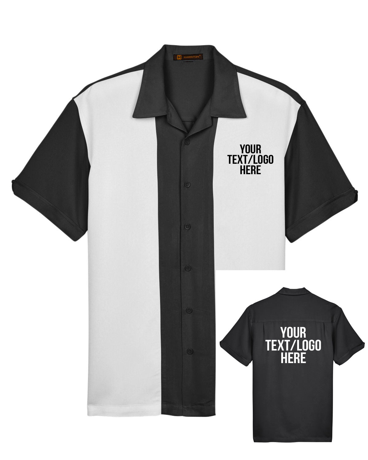 Harriton M575 Bowling Shirt Black - Custom Text or Design