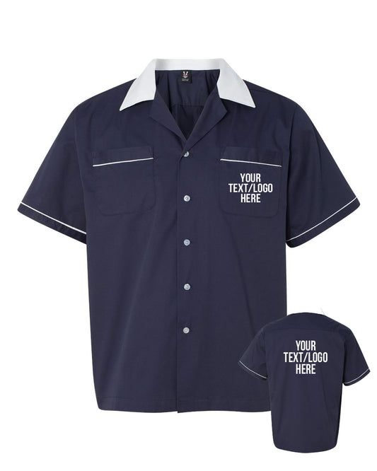 Hilton HP2244 Bowling Shirt Navy with White Trim Custom Text or Design