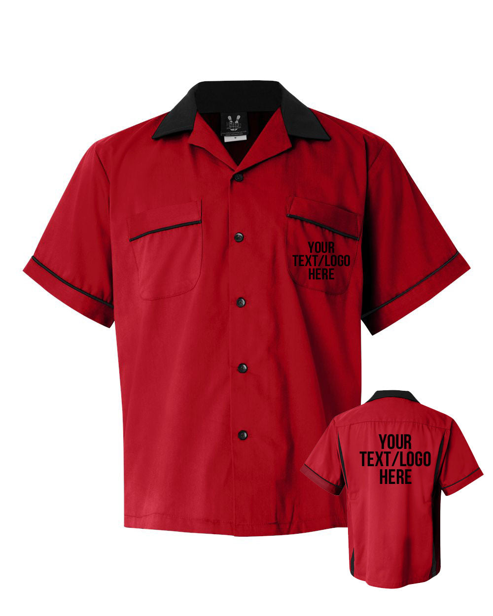 Hilton HP2244 Bowling Shirt Red with Black Trim Custom Text or Design