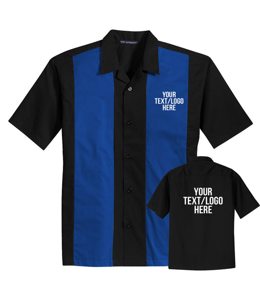 Port Authority S300 Retro Bowling Shirt Black and Royal Custom Text or Design