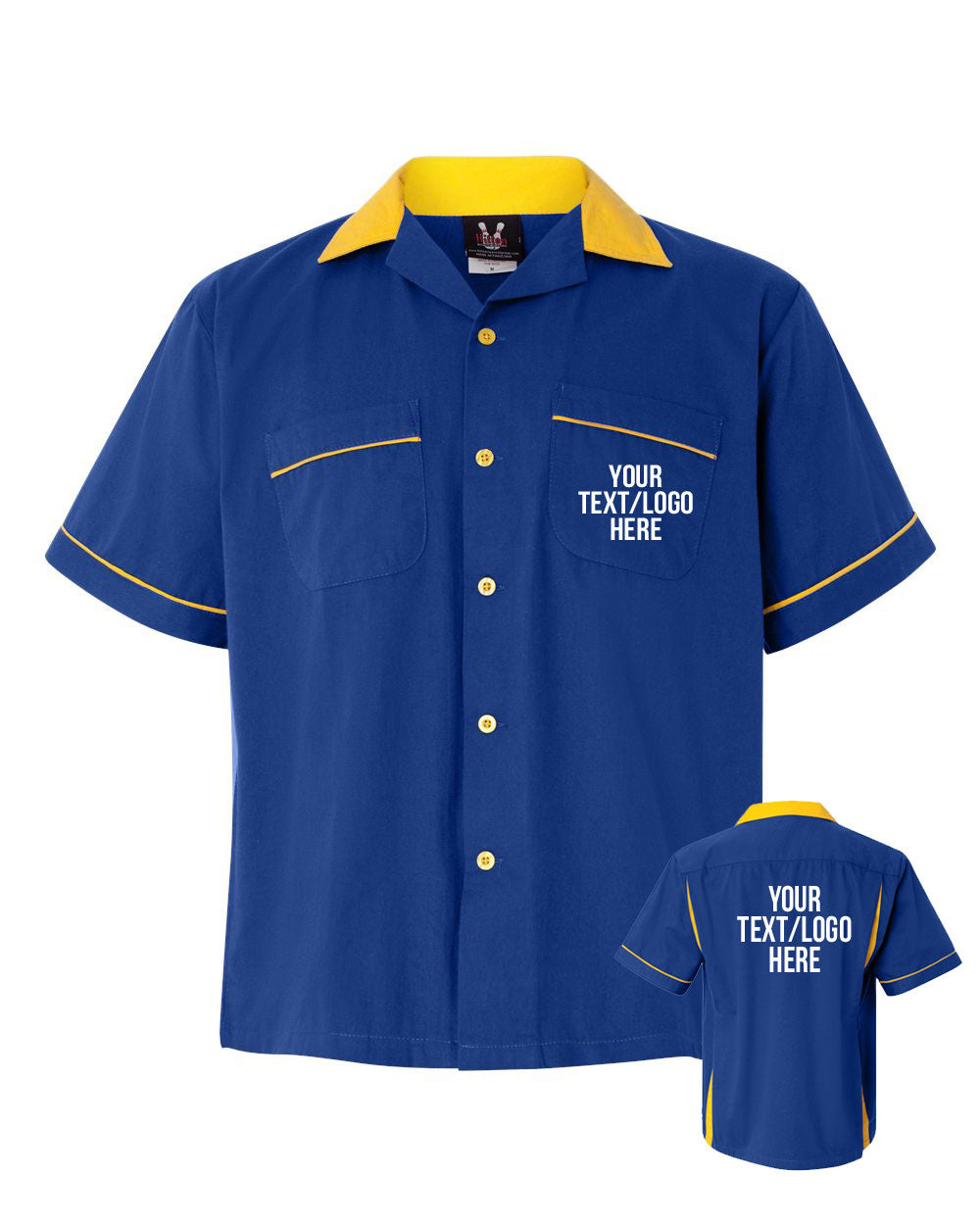 Hilton HP2244 Bowling Shirt Royal with Gold Trim Custom Text or Design